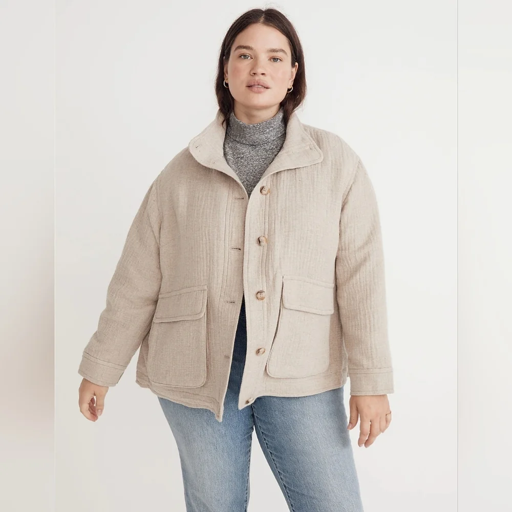 Madewell Clairmont Crop Jacket Plus Size 4X Heather Natural Wool Blend NEW!